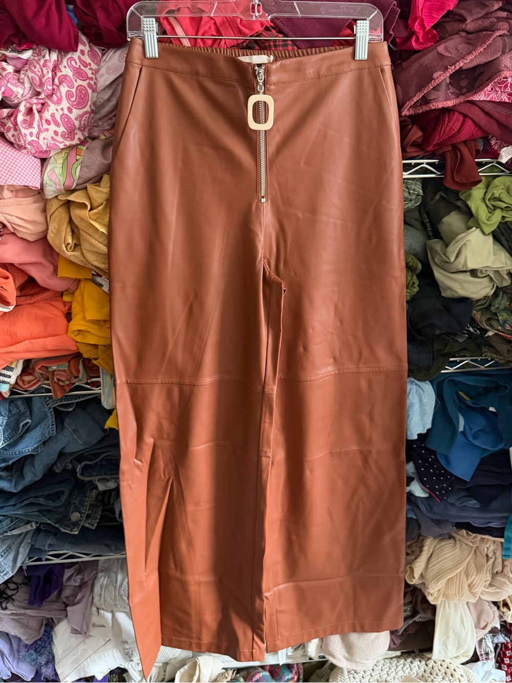 Aeryne Brown Pleather Wide Leg Pants Size Small